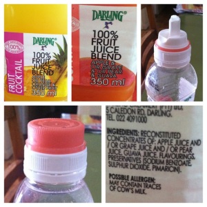 Interesting "& Or" juice labels  and anti-chugging double cap straw contraption.